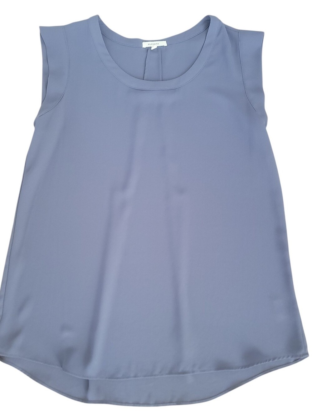 PLEIONE Women's Small Dusty Blue Sleeveless Cap Sleeve Round Neck Top Blouse